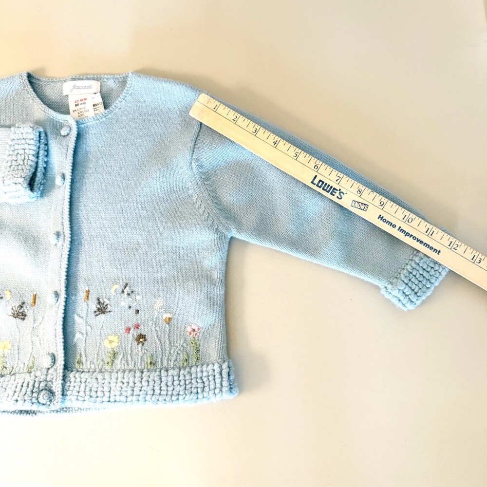 Vintage Jacadi NWOT Girls Wool Blend Blue Cardigan size 18-24 months Embroidered - Picture 10 of 14